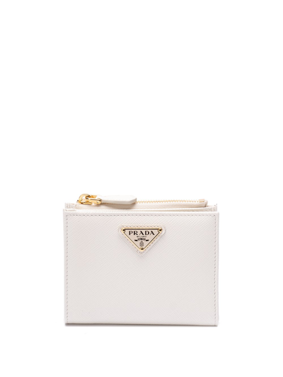 Shop Prada Small Saffiano Leather Wallet In White