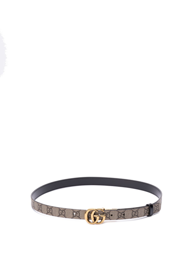 Shop Gucci `gg Marmont` Reversible Thin Belt In Brown