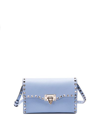 Shop Valentino `rockstud` Small Shoulder Bag In Blue
