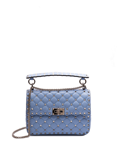 Shop Valentino `rockstud Spike` Medium Shoulder Bag In Blue
