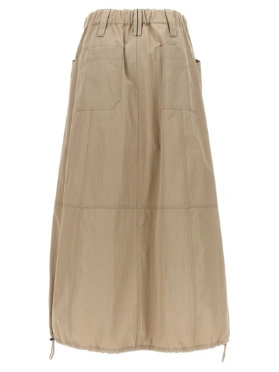 Shop Brunello Cucinelli Drawstring Skirt At The Hem In Beige