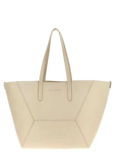 Shop Brunello Cucinelli Leather Shopping Bag In Beige