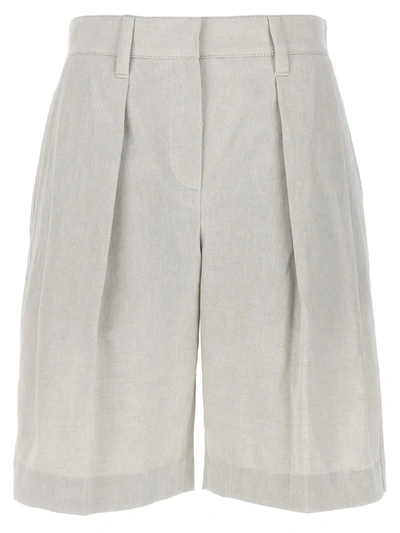 Shop Brunello Cucinelli Pleated Bermuda Shorts In Gray