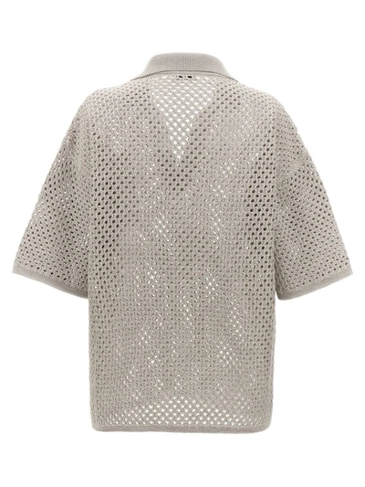 Shop Brunello Cucinelli Wide Mesh Polo Shirt In Gray