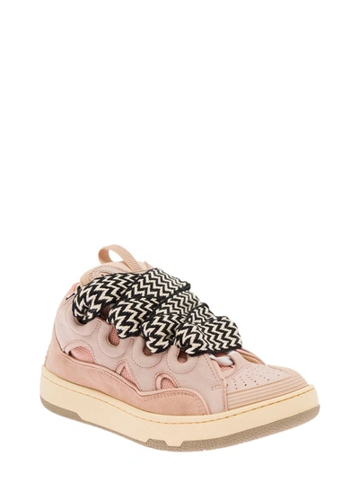 Shop Lanvin 'curb' Multicolor Low-top Sneaker With Oversized Laces In Leather  Woman In Pink