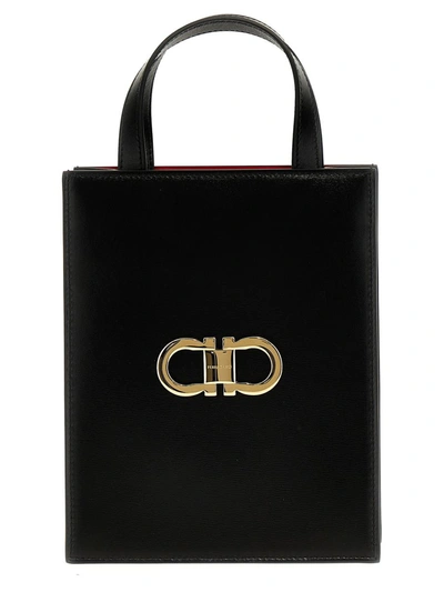 Shop Ferragamo 'double Gancini Mini' Handbag In Black