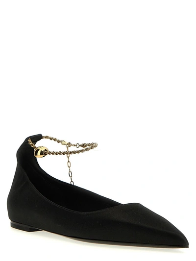 Ferragamo Dada T Chain-embellished Satin Point-toe Flats In Black