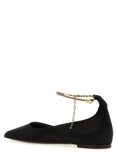 Ferragamo Dada T Chain-embellished Satin Point-toe Flats In Black