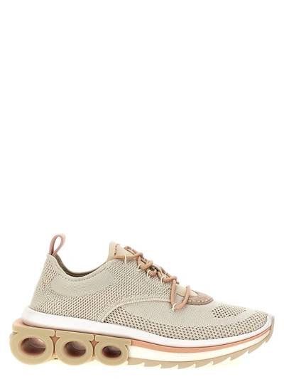 Ferragamo Mesh Perforated Pull Tab Rubber Sole Sneakers In Multicolor