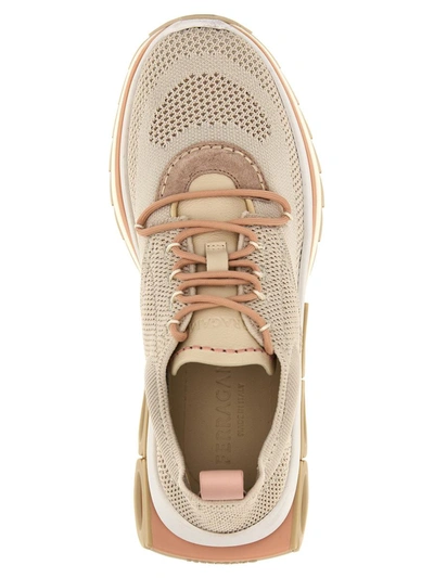 Ferragamo Mesh Perforated Pull Tab Rubber Sole Sneakers In Multicolor
