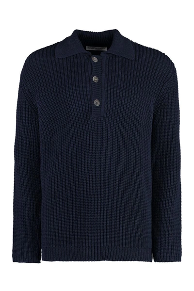 Shop Our Legacy Knitted Cotton Polo Shirt In Blue