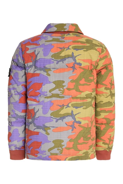 Shop Stone Island Hooded Nylon Down Jacket In Multicolor