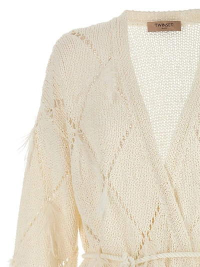 Shop Twinset Feather Cardigan In White