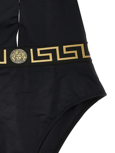 Shop Versace 'greca' One-piece Swimsuit In Black