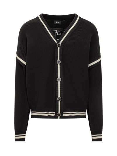 Shop Gcds Logo Embroidered Knitted Cardigan In Black