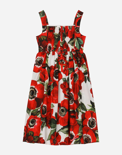 Shop Dolce & Gabbana Poplin Dress With Anemone Print