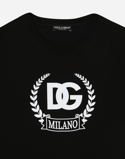 Shop Dolce & Gabbana Short-sleeved Cotton T-shirt With Dg Print In Black