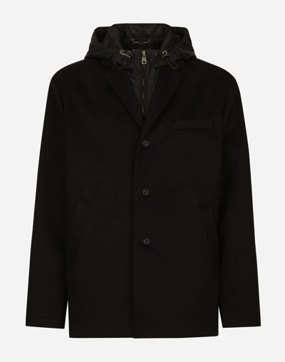 Shop Dolce & Gabbana Single-breasted Cashmere Jacket With Hood In Black