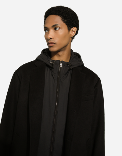 Shop Dolce & Gabbana Single-breasted Cashmere Jacket With Hood In Black
