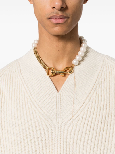 Shop Sacai Pearl Necklace Woman Gold And White In Brass