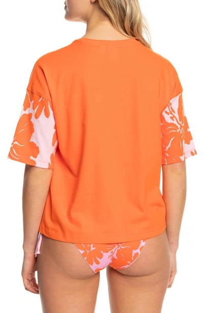 Roxy X Kate Bosworth Floral Blocked Organic Cotton T-shirt In Vermillion