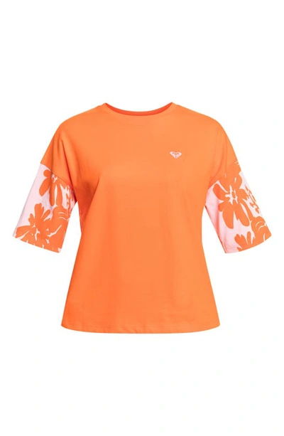 Roxy X Kate Bosworth Floral Blocked Organic Cotton T-shirt In Vermillion