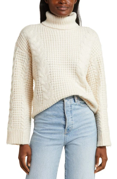 Shop Joe's The Harper Cable Stitch Recycled Polyester Blend Turtleneck Sweater In Eggnog