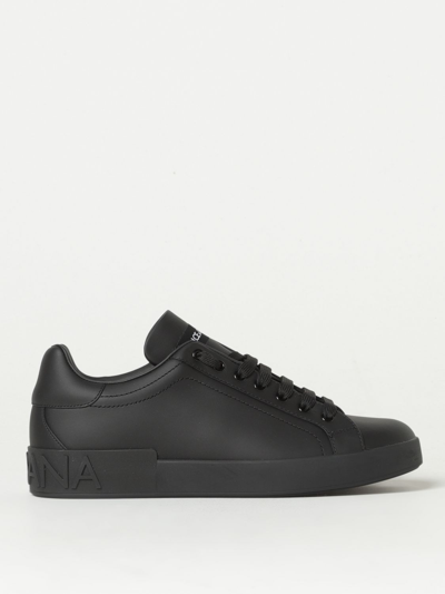 Shop Dolce & Gabbana Leather Sneakers With Logo In Black