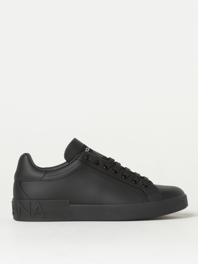 Dolce & Gabbana Portofino Leather Sneakers In Black