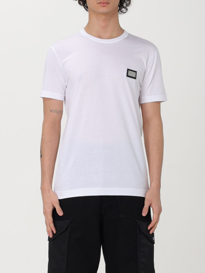 Dolce & Gabbana Dolce&gabbana White Crewneck T Shirt With Logo Plaque In White