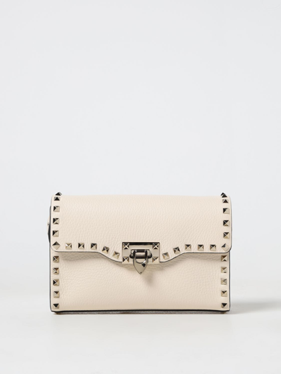 Shop Valentino Rockstud Bag In Hammered Leather In Ivory