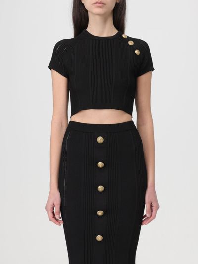 Balmain 3-button Fine Knitted T-shirt In Black