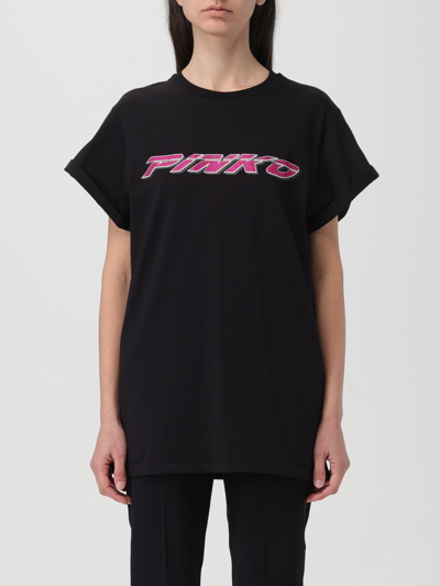 Pinko Logo-embellished Cotton T-shirt In Black