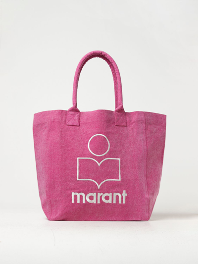 Shop Isabel Marant Bag In Cotton With Logo In Fuchsia
