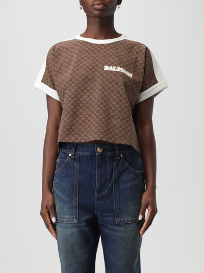 Shop Balmain T-shirt  Woman Color Brown