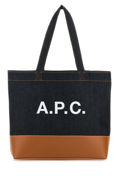 Shop Apc A.p.c. Axel Logo Printed Denim Tote Bag In Multi