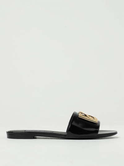 Dolce & Gabbana Logo-plaque Leather Slides In Black
