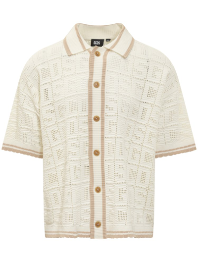 Shop Gcds Monogram Macramé Knit Shirt In White