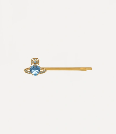 Shop Vivienne Westwood Ariella Bobby Pin In Gold-aquamarine-crystal-blue-cz