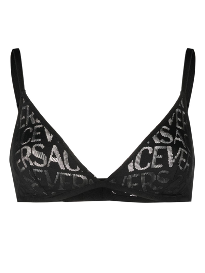Shop Versace Mesh Logo Bra In Black  