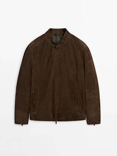 Shop Massimo Dutti Suede Leather Jacket In Washed