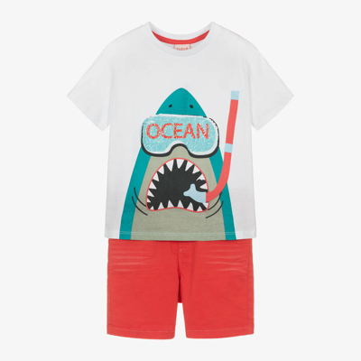 Shop Boboli Boys Orange Cotton Shark Shorts Set