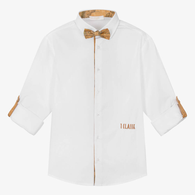 Shop Alviero Martini Teen Boys White Shirt & Geo Map Bow Tie