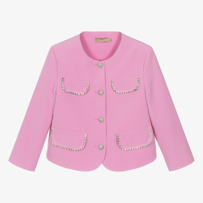 Shop Elie Saab Teen Girls Pink Studded Diamanté Jacket