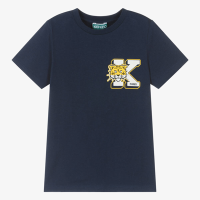 Shop Kenzo Kids Boys Blue Organic Cotton Tiger T-shirt