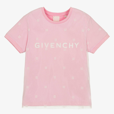 Shop Givenchy Teen Girls Pink Cotton & 4g Mesh T-shirt