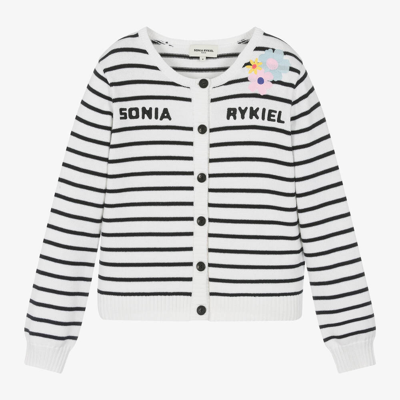 Shop Sonia Rykiel Paris Teen Girls White & Black Striped Cotton Cardigan