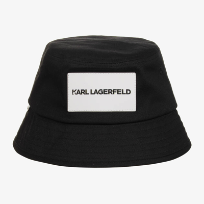 Shop Karl Lagerfeld Black Cotton Patch Bucket Hat