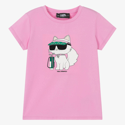 Shop Karl Lagerfeld Kids Teen Girls Pink Choupette Cotton T-shirt