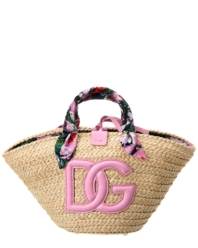 Shop Dolce & Gabbana Kendra Straw & Leather Tote In Pink